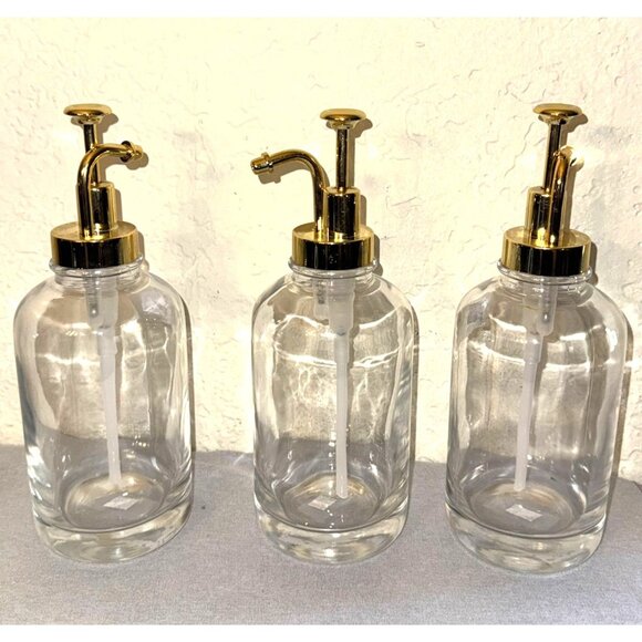 Glass Pump Dispenser With Gold Lid For Soap & Lotion - Picture 1 of 4